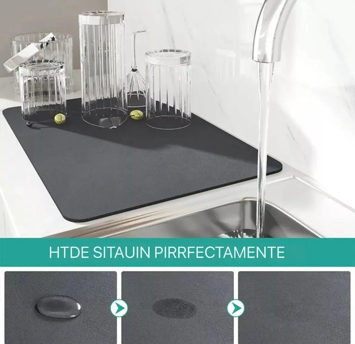 Alfombrilla Escurridor de Platos y Vasos — Absorbe en Segundos, Antideslizante y Lavable 40×30cm