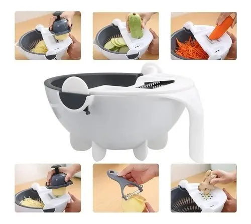 Rallador 9 en 1 con escurridor en uso en cocina