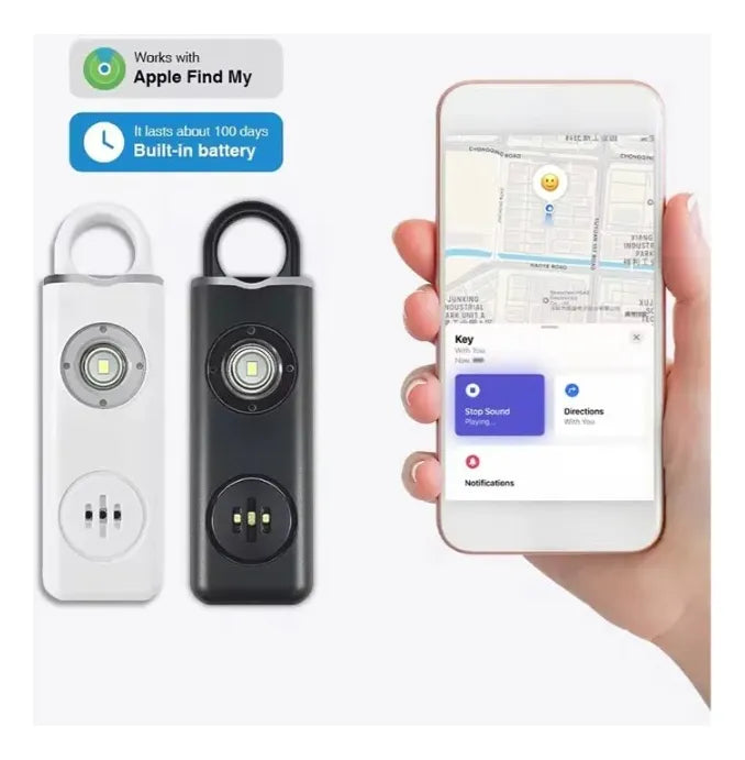 Llavero Alarma Personal 3 en 1 — Sirena 130dB + Linterna + Localizador iPhone