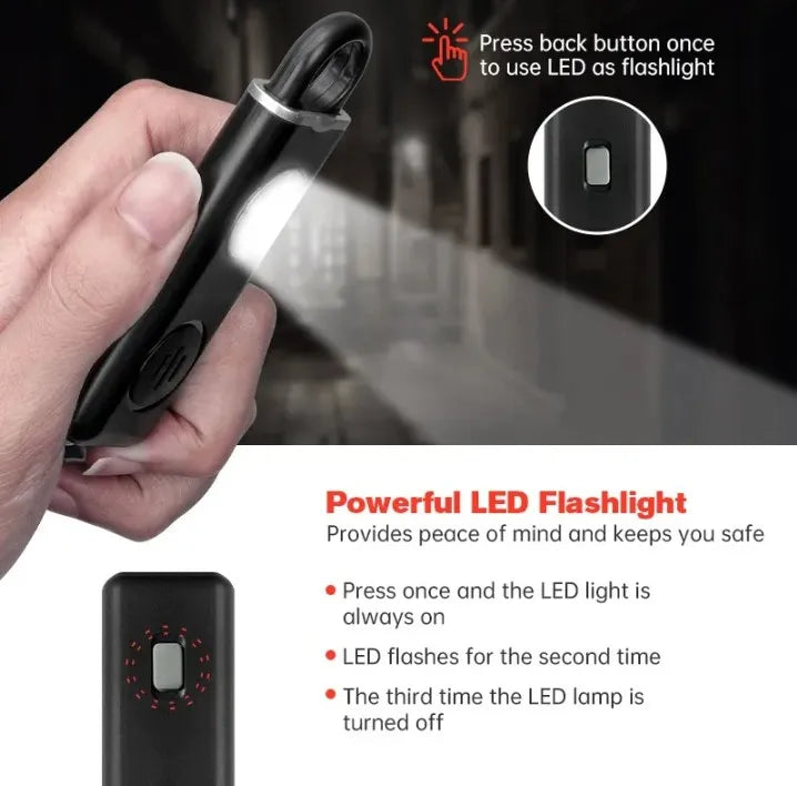 Llavero Alarma Personal 3 en 1 — Sirena 130dB + Linterna + Localizador iPhone