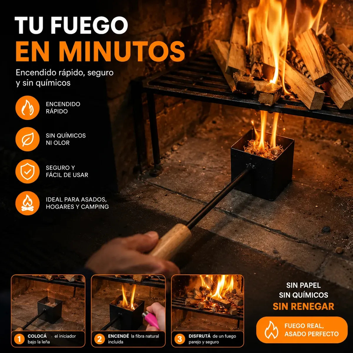 Iniciador de Fuego para Parrilla y Estufa + Bioetanol 300ml Incluido