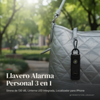 Llavero Alarma Personal 3 en 1 — Sirena 130dB + Linterna + Localizador iPhone