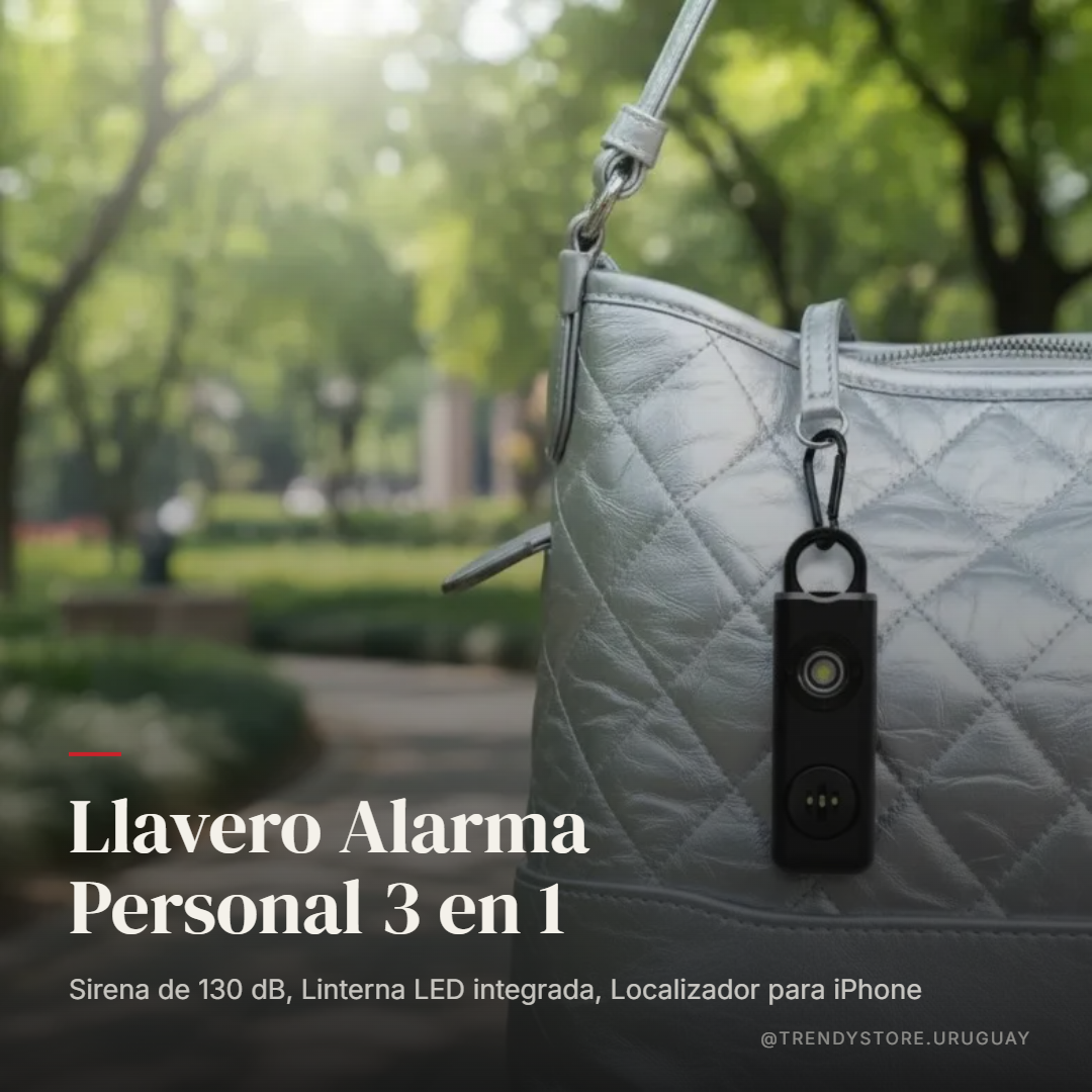 Llavero Alarma Personal 3 en 1 — Sirena 130dB + Linterna + Localizador iPhone