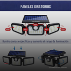 Foco Solar LED con Sensor de Movimiento — 74 LEDs, 300 Lúmenes y 3 Modos