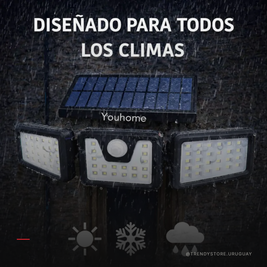 Foco Solar LED con Sensor de Movimiento — 74 LEDs, 300 Lúmenes y 3 Modos