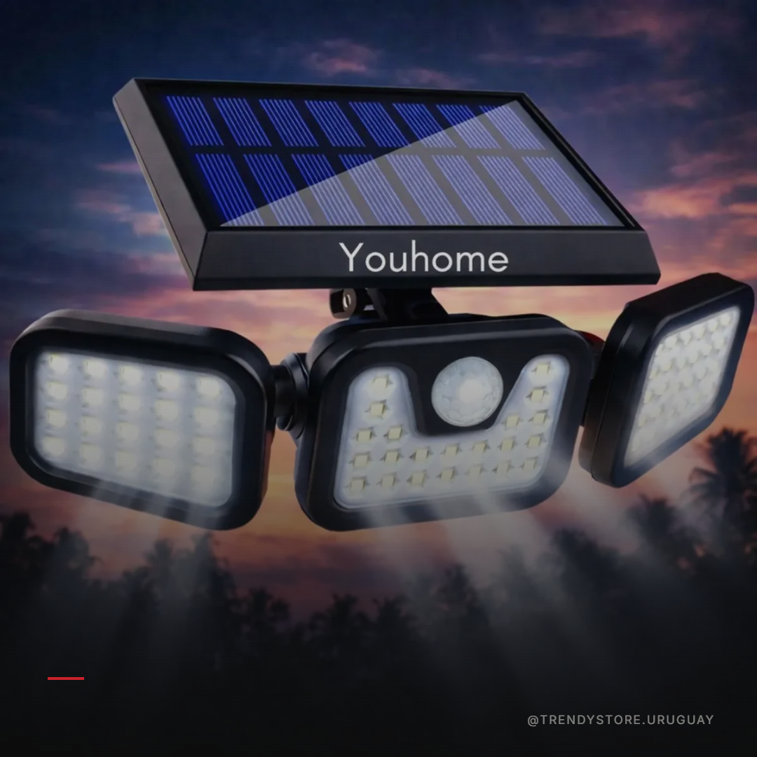 Foco Solar LED con Sensor de Movimiento — 74 LEDs, 300 Lúmenes y 3 Modos