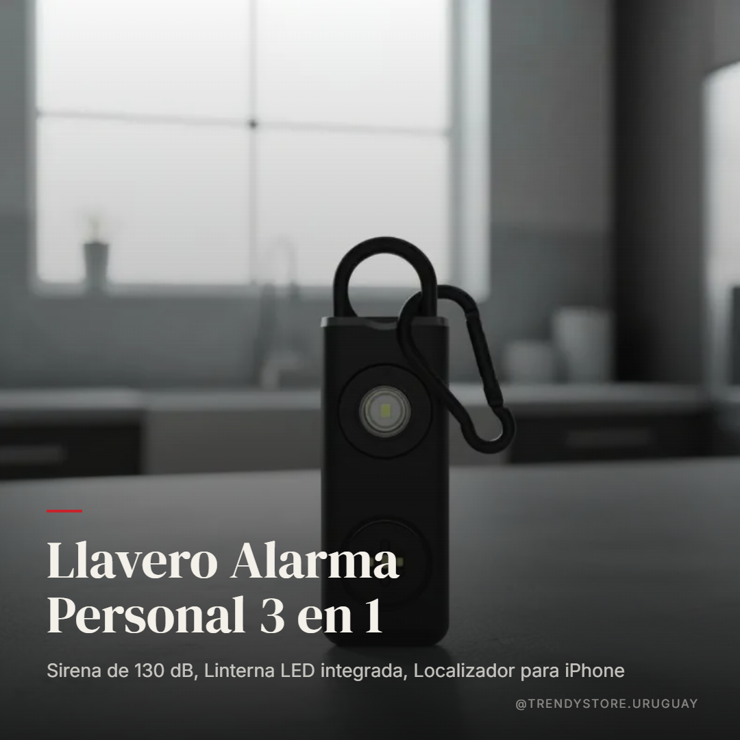 Llavero Alarma Personal 3 en 1 — Sirena 130dB + Linterna + Localizador iPhone