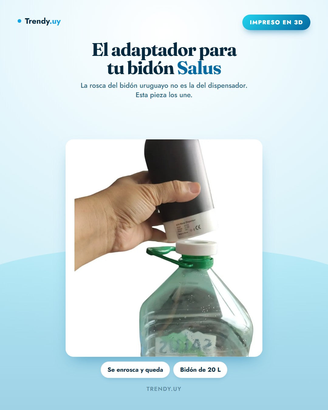 Adaptador impreso en 3D para bidón Salus