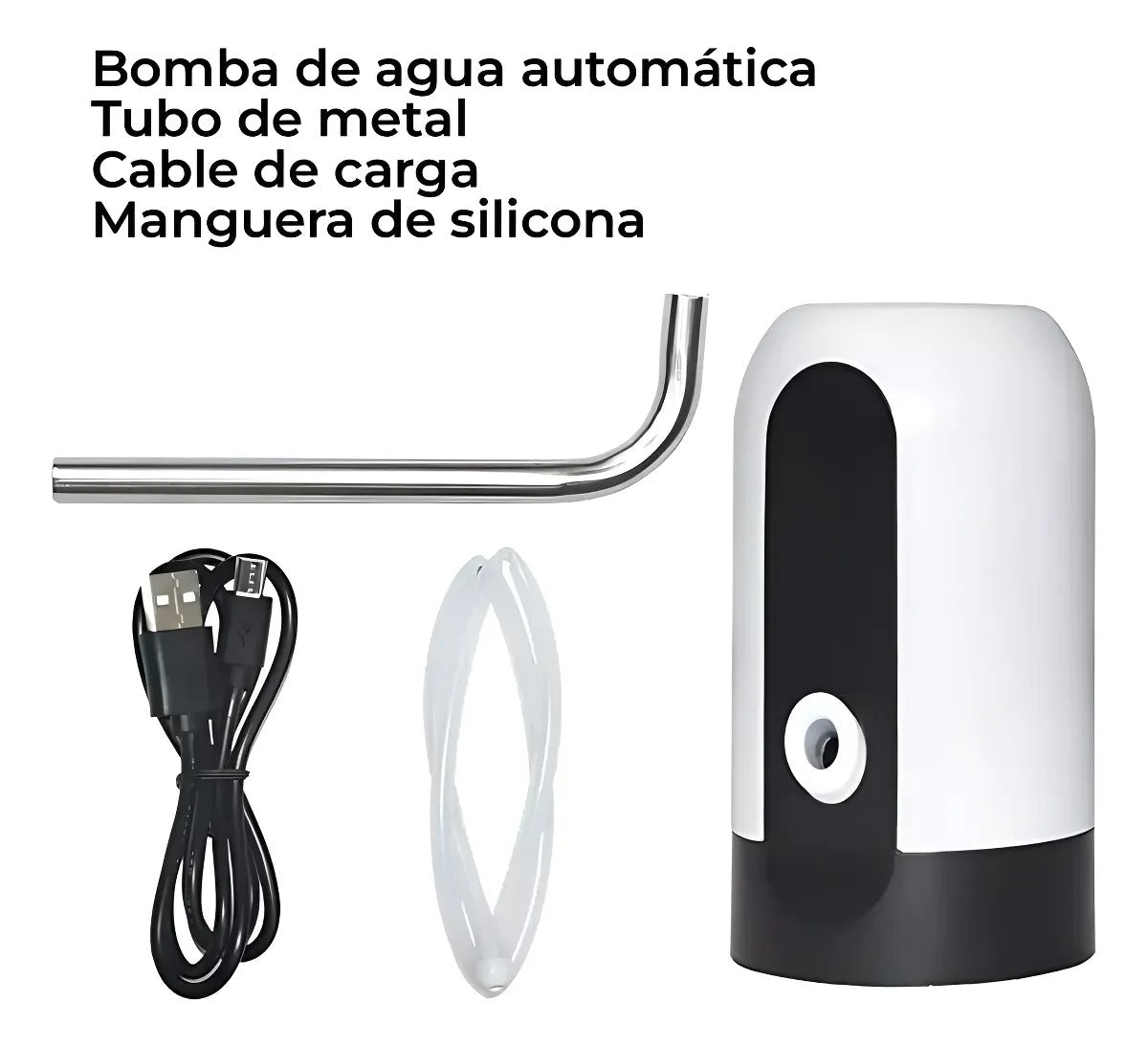 Qué incluye: bomba, tubo de acero, cable de carga y manguera de silicona
