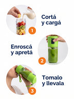 Cómo se usa: cortá y cargá, enroscá y apretá, tomalo y llevala