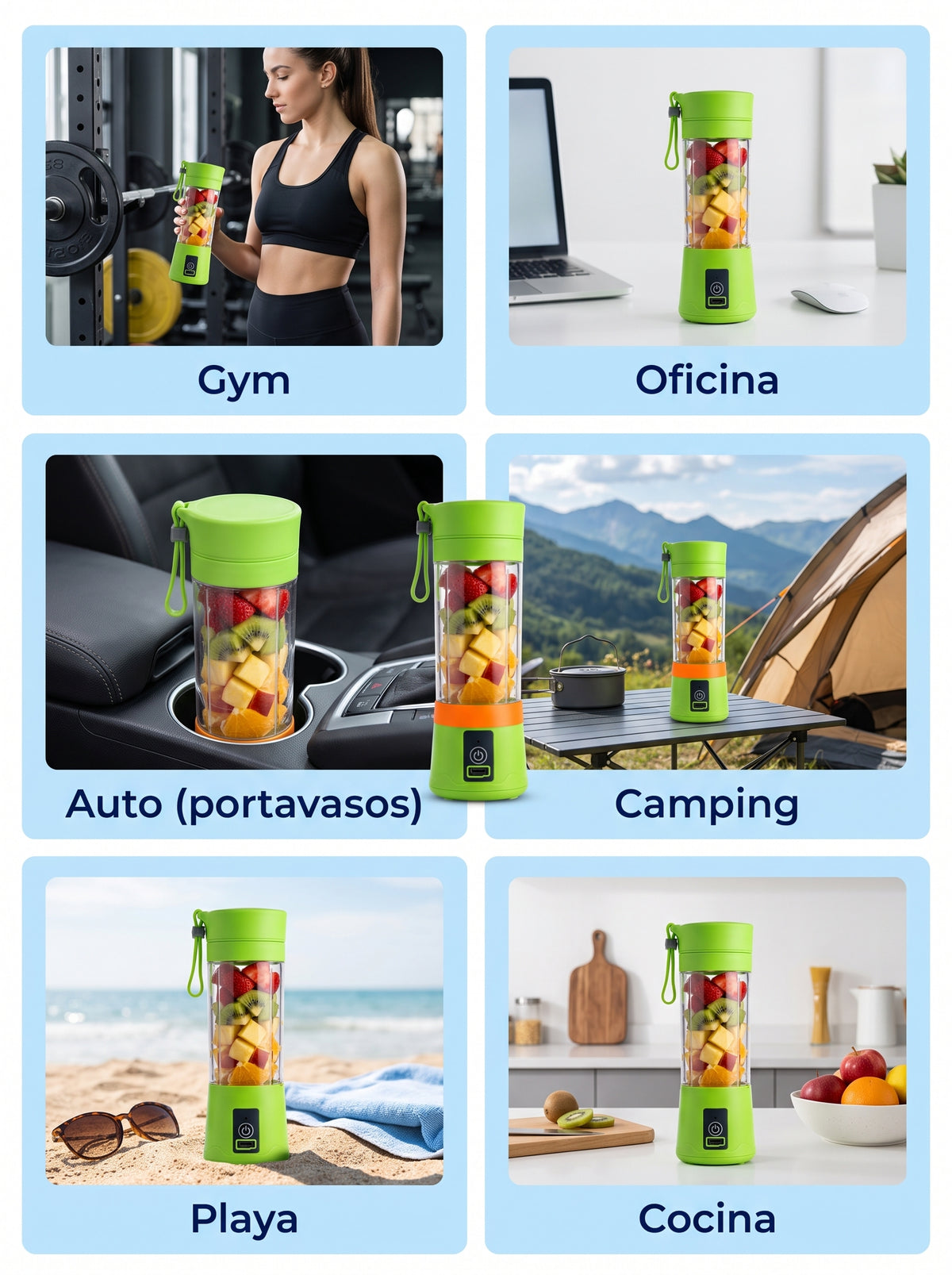 Dónde la usás: gym, oficina, auto, camping, playa, cocina