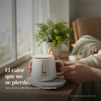 Taza cerámica con base calentadora USB encendida