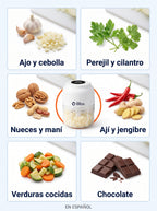 Qué podés picar: ajo y cebolla, perejil y cilantro, nueces y maní, ají y jengibre, verduras cocidas, chocolate