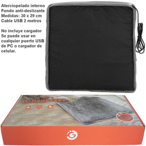 Calentador eléctrico pies USB especificaciones y dimensiones