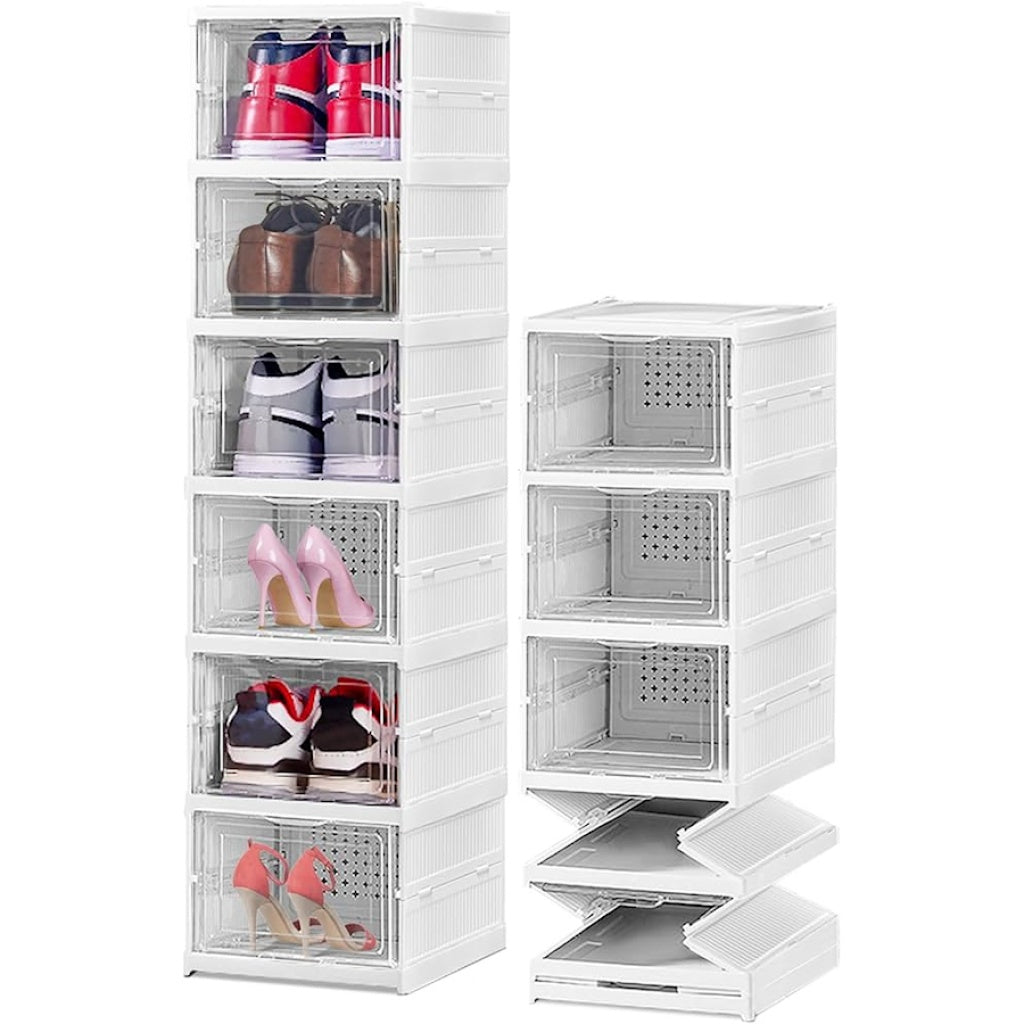 Zapatera Plegable 6 Niveles — Sin Armado, Con Puertas Transparentes