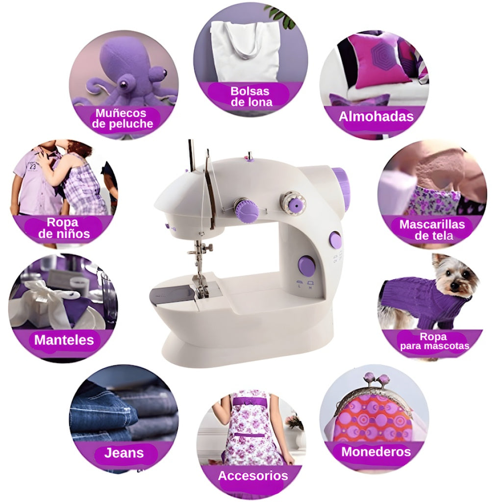 Máquina de coser mini con pedal — vista frontal